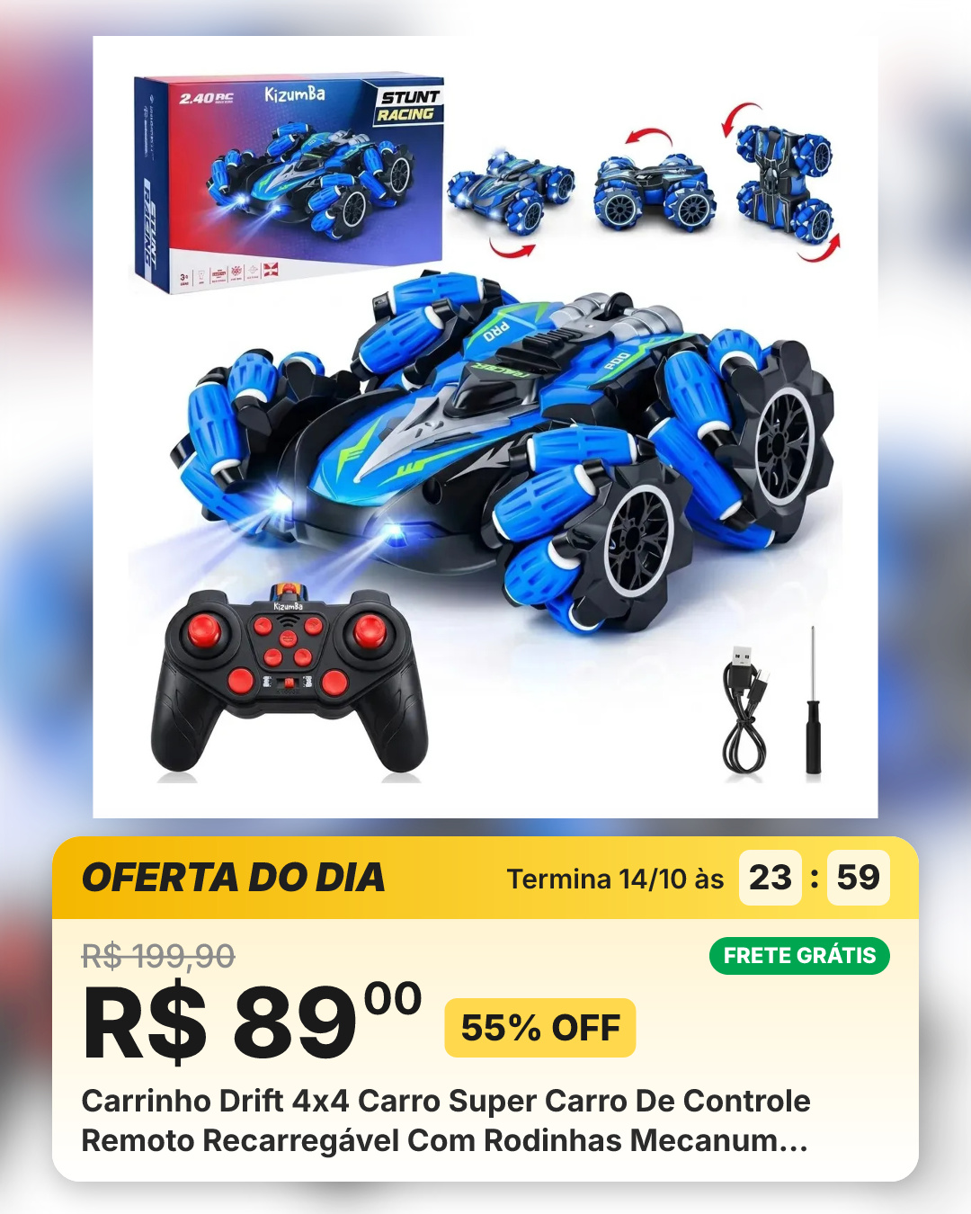 Carrinho Drift 4x4 Carro Super Carro De Controle Remoto Recarregável Com Rodinhas Mecanum Manobras Radicais Gira 360 Graus Kizumba Sortido
