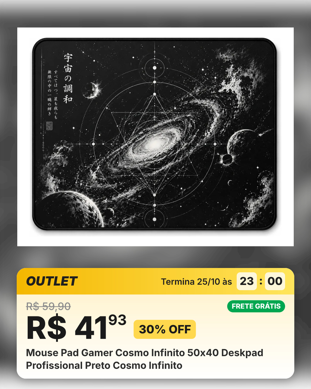 Mouse Pad Gamer Cosmo Infinito 50x40 Deskpad Profissional Preto Cosmo Infinito