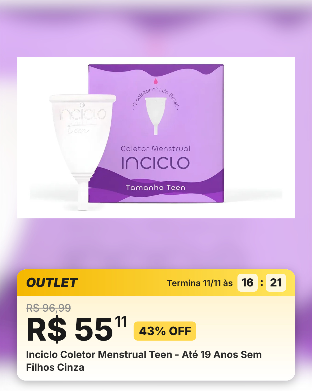 Inciclo Coletor Menstrual Teen - Até 19 Anos Sem Filhos Cinza