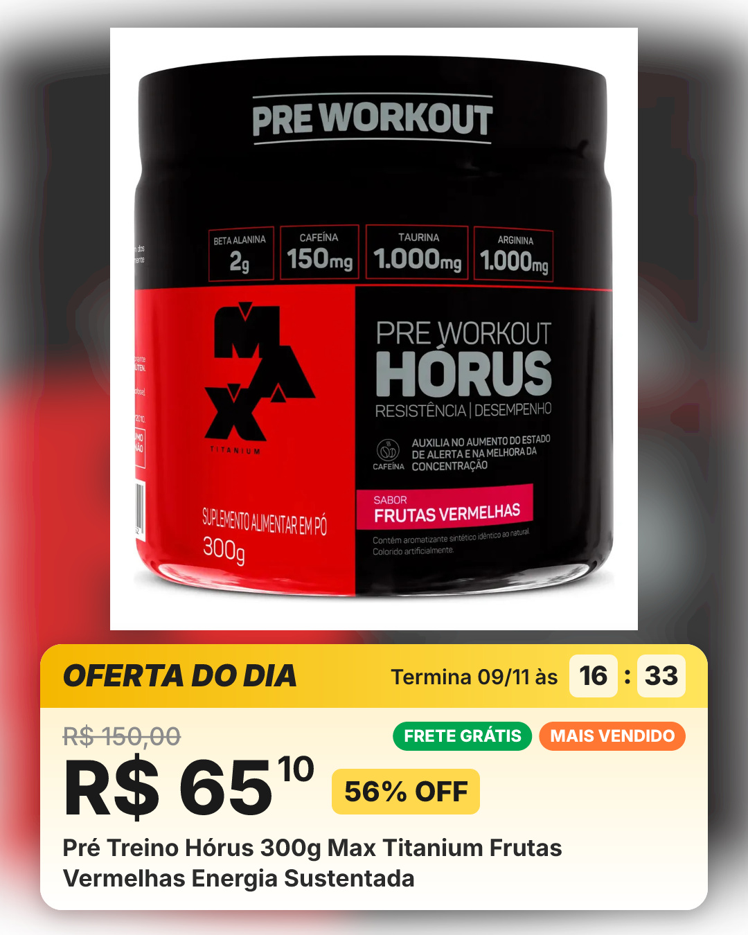 Pré Treino Hórus 300g Max Titanium Frutas Vermelhas Energia Sustentada