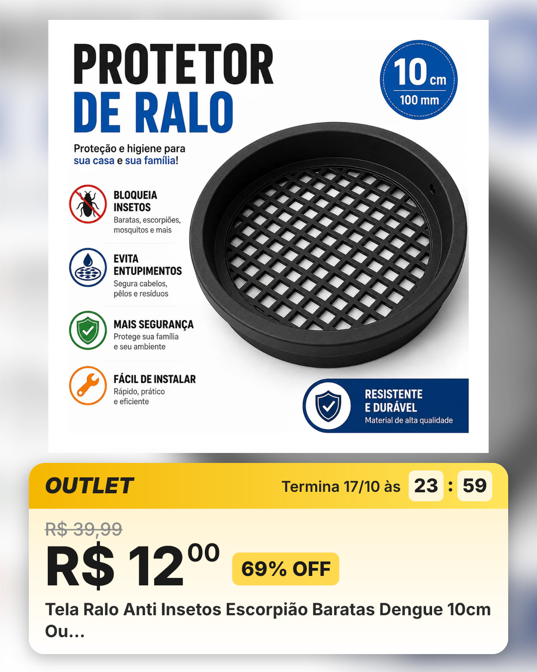 Tela Ralo Anti Insetos Escorpião Baratas Dengue 10cm Ou…