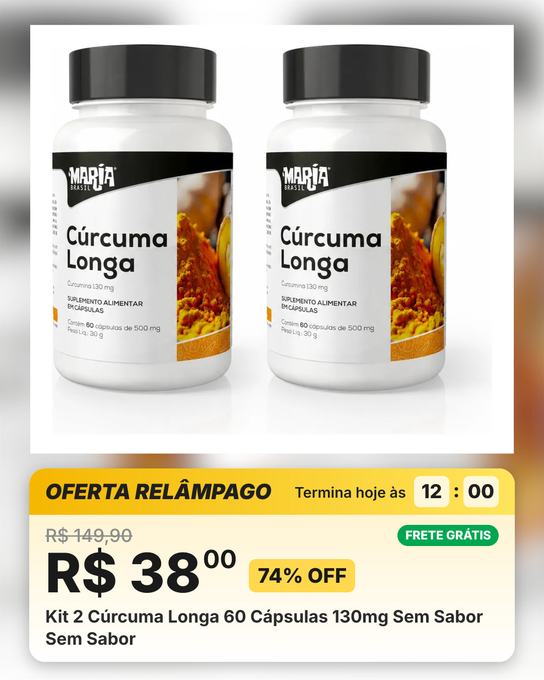 Kit 2 Cúrcuma Longa 60 Cápsulas 130mg Sem Sabor Sem Sabor