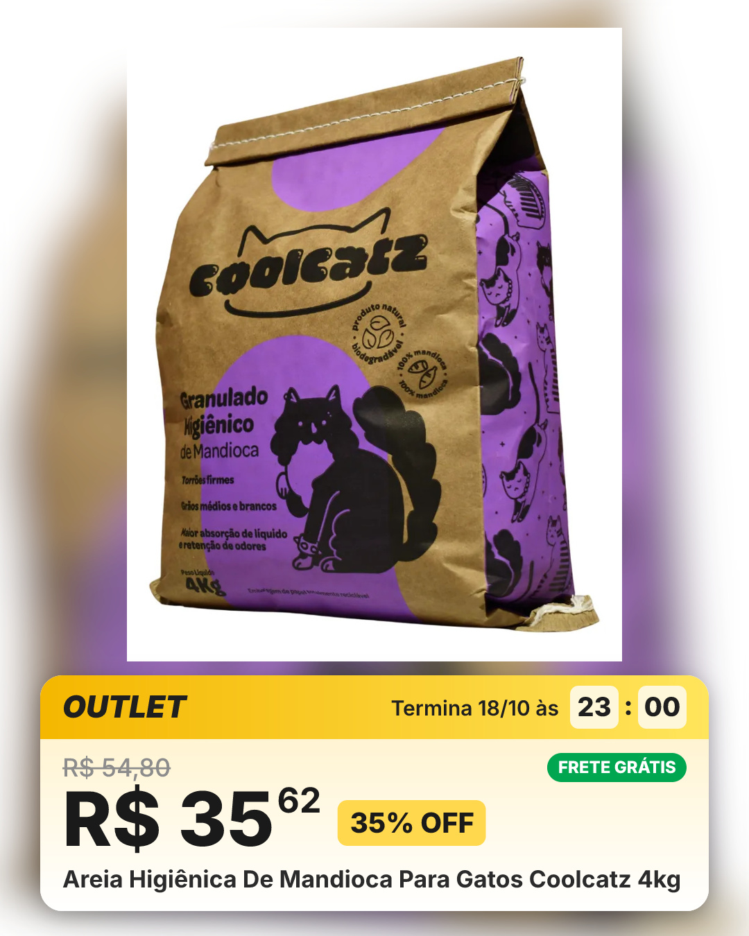 Areia Higiênica De Mandioca Para Gatos Coolcatz 4kg
