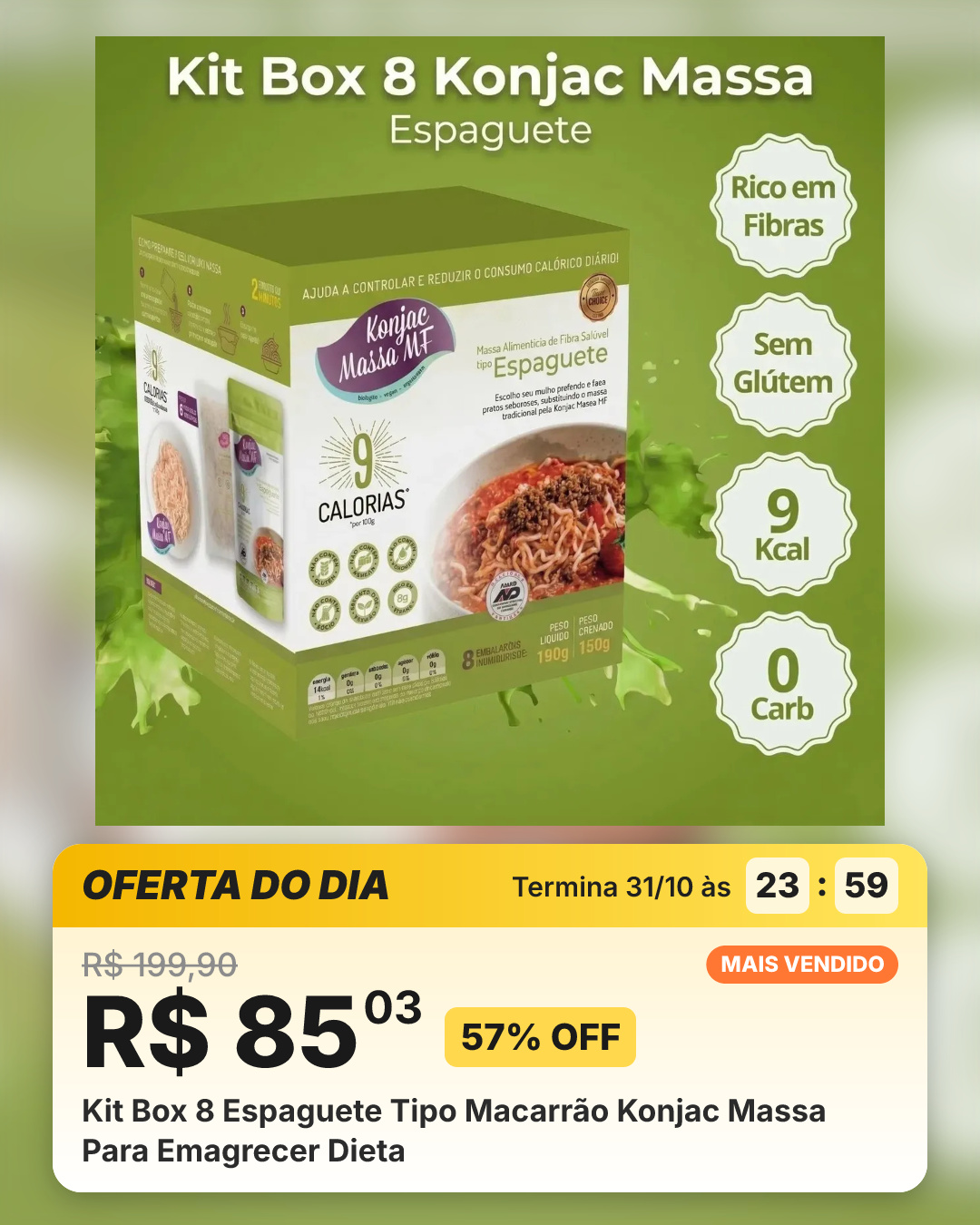 Kit Box 8 Espaguete Tipo Macarrão Konjac Massa Para Emagrecer Dieta