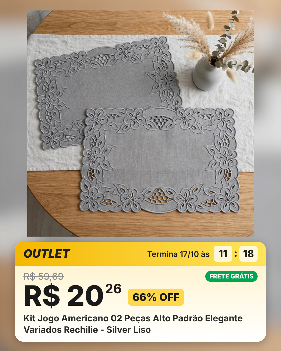 Kit Jogo Americano 02 Peças Alto Padrão Elegante Variados Rechilie - Silver Liso