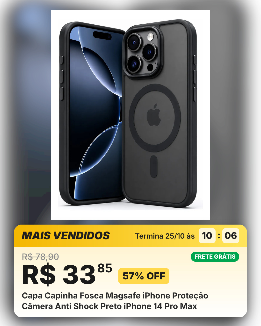 Capa Capinha Fosca Magsafe iPhone Proteção Câmera Anti Shock Preto iPhone 14 Pro Max