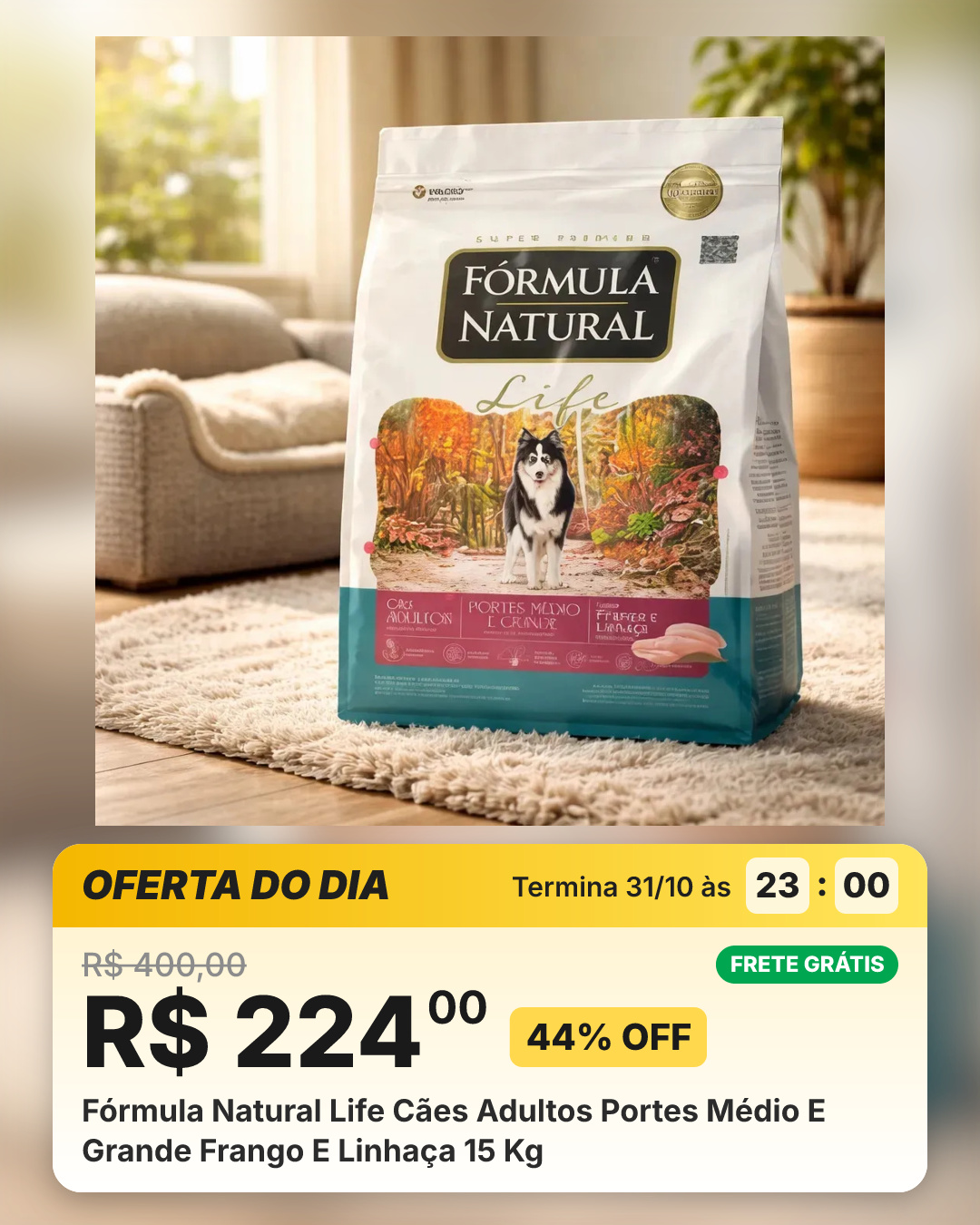 Fórmula Natural Life Cães Adultos Portes Médio E Grande Frango E Linhaça 15 Kg