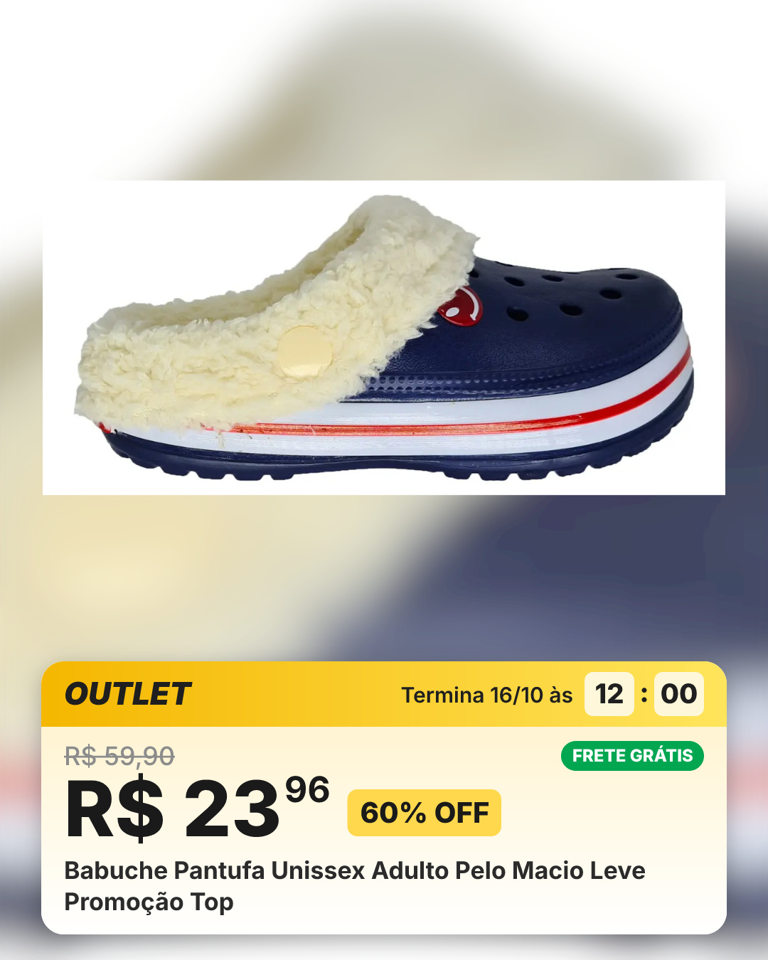 Babuche Pantufa Unissex Adulto Pelo Macio Leve Promoção Top