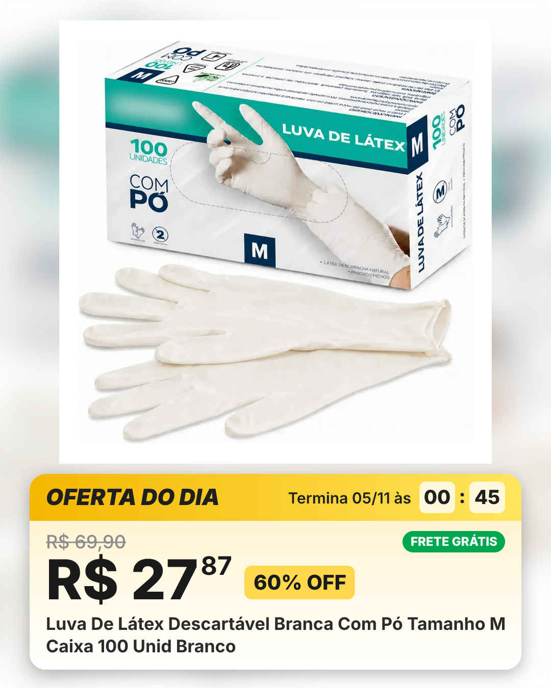 Luva De Látex Descartável Branca Com Pó Tamanho M Caixa 100 Unid Branco