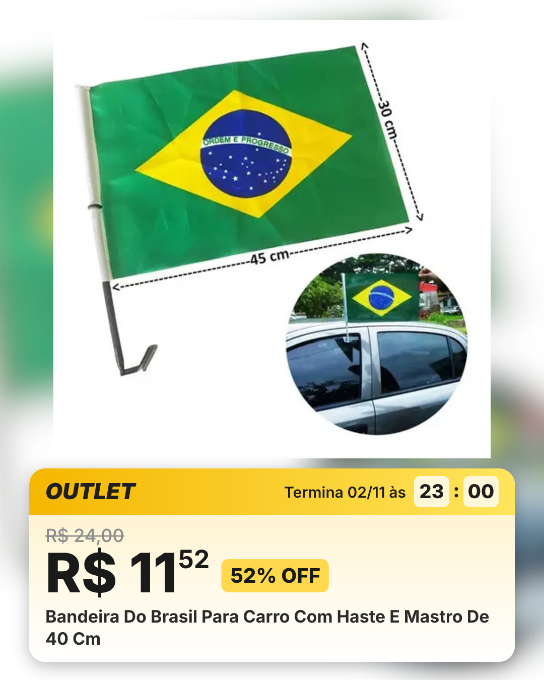 Bandeira Do Brasil Para Carro Com Haste E Mastro De 40 Cm