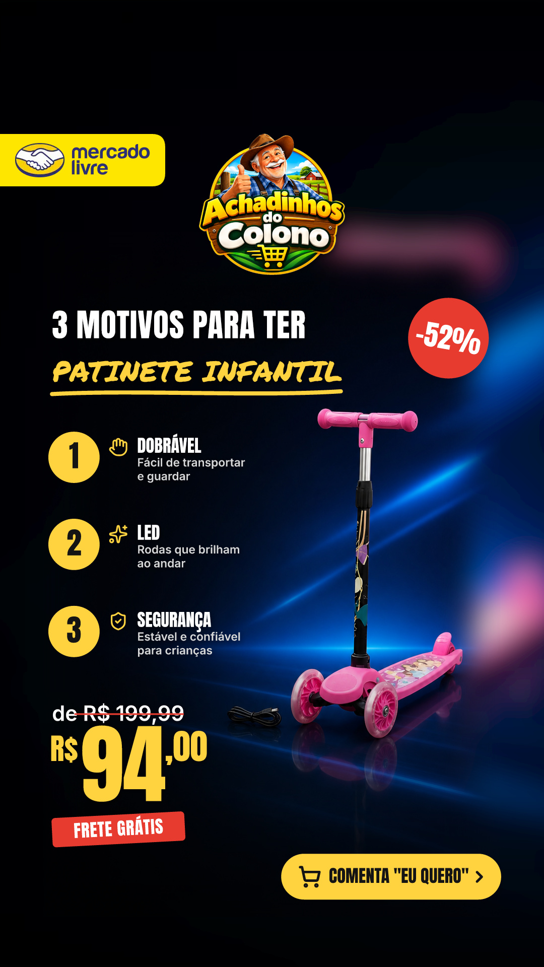 Patinete Infantil 3 Rodas Led Dobrável 2 A 4 Anos Ate 30kg Patinete Infantil 3 Rodas Scooter Rosa Princesas Disney