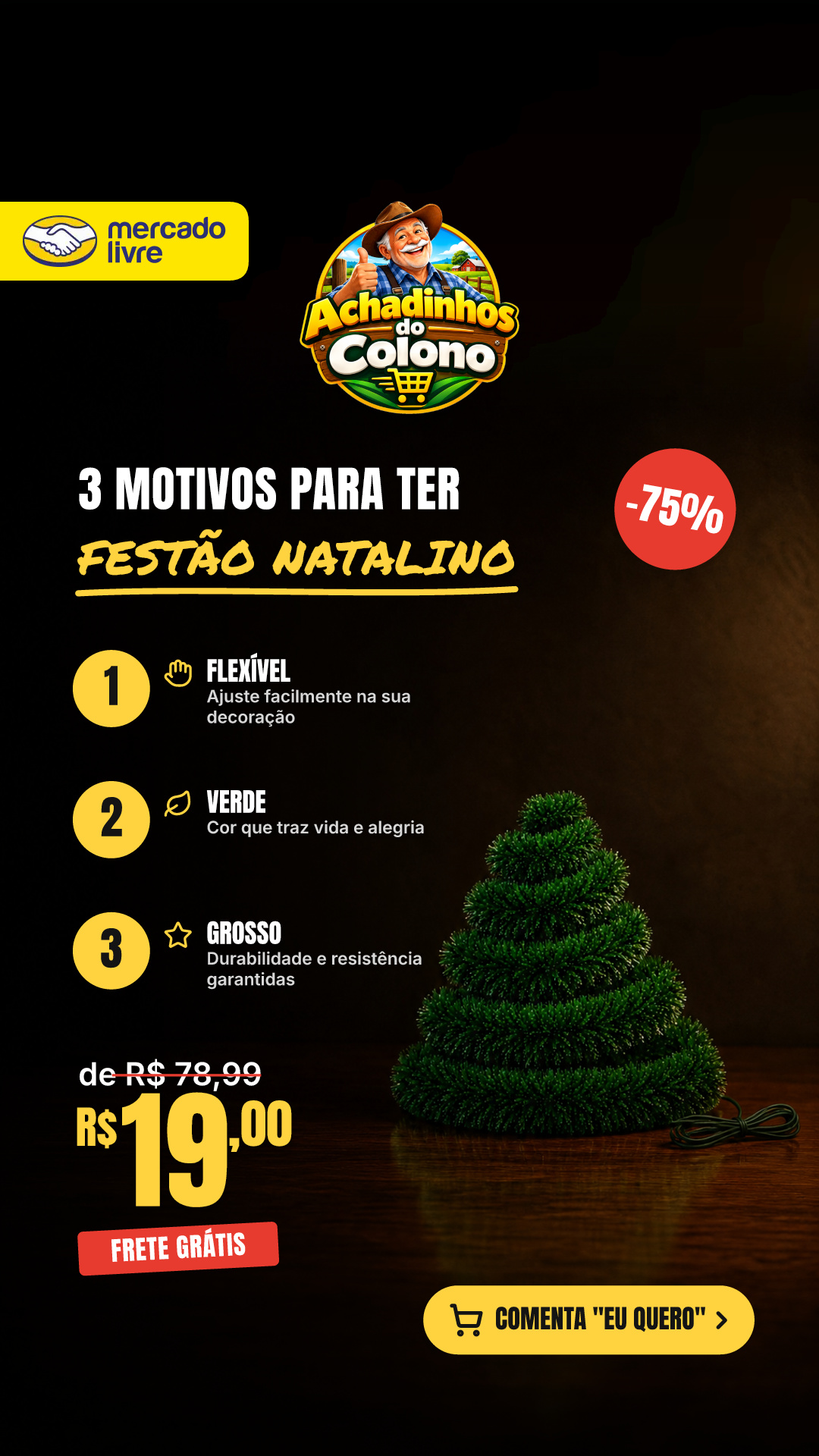 Festão Arvore De Natal Cheio Grosso Flexível Decoração De Natal 10 Metros Verde Varal Natalino 5 Peças 2m X 9cm - Petite Flô Verde - 5un Enfeite Natalino Festão