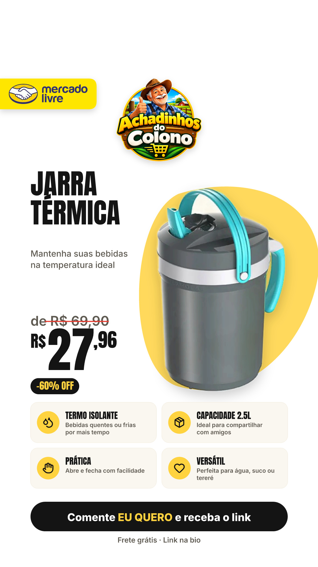 Jarra Térmica Fliptop 2.5l Tereré Água Suco Termolar