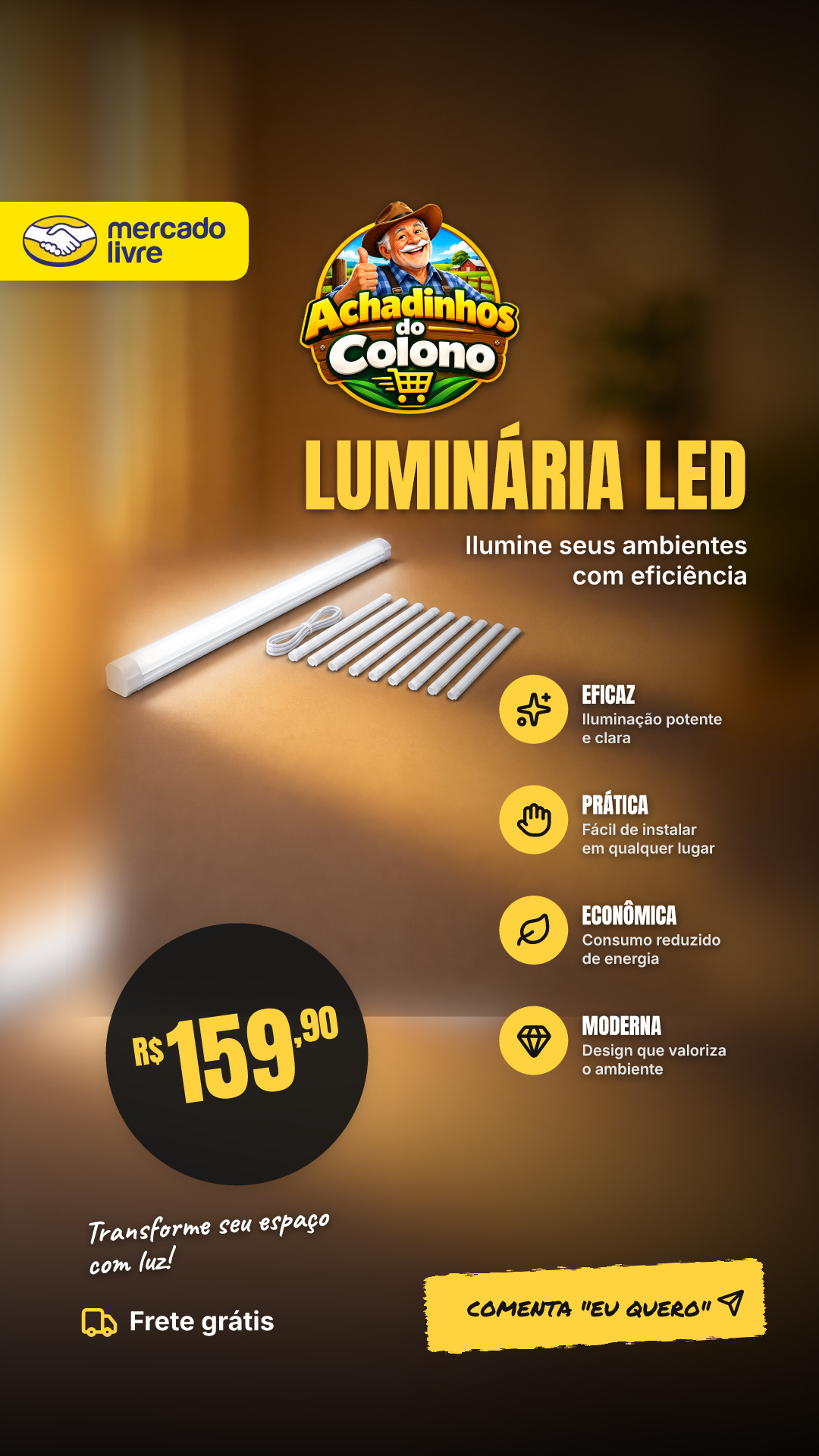 Kit 10 Luminária Linear Led Sobrepor 36w Branco Frio