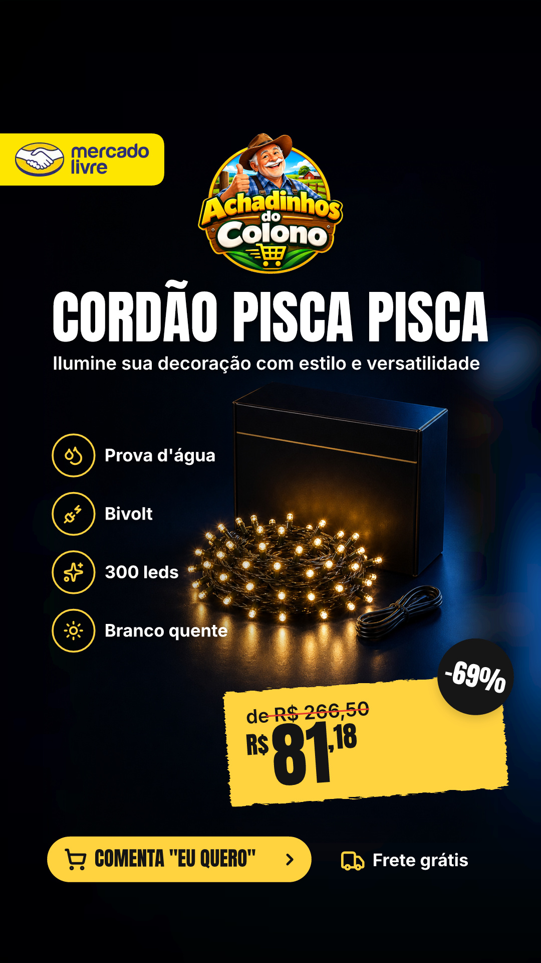 Cordão Pisca Pisca Strobo 30m 300 Leds Prova D'água Ip44 Lph Externo Interno P/ Árvore Natal Luz Decoração Condomínio Apartamento Praça Bivolt 110/220v Cor Das Luzes Branco Quente Strobo Frio 127/220v