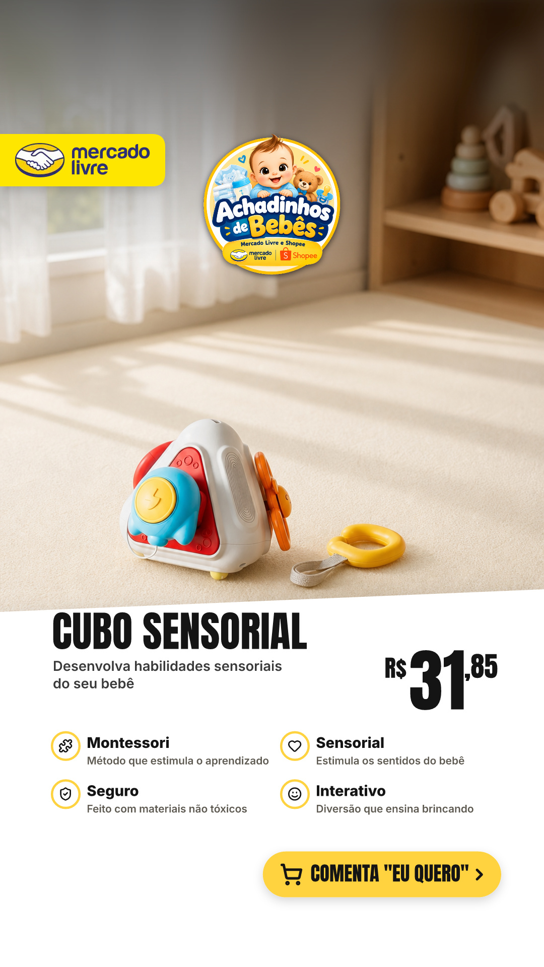 Brinquedo Montessori Cubo Sensorial Para Bebês
