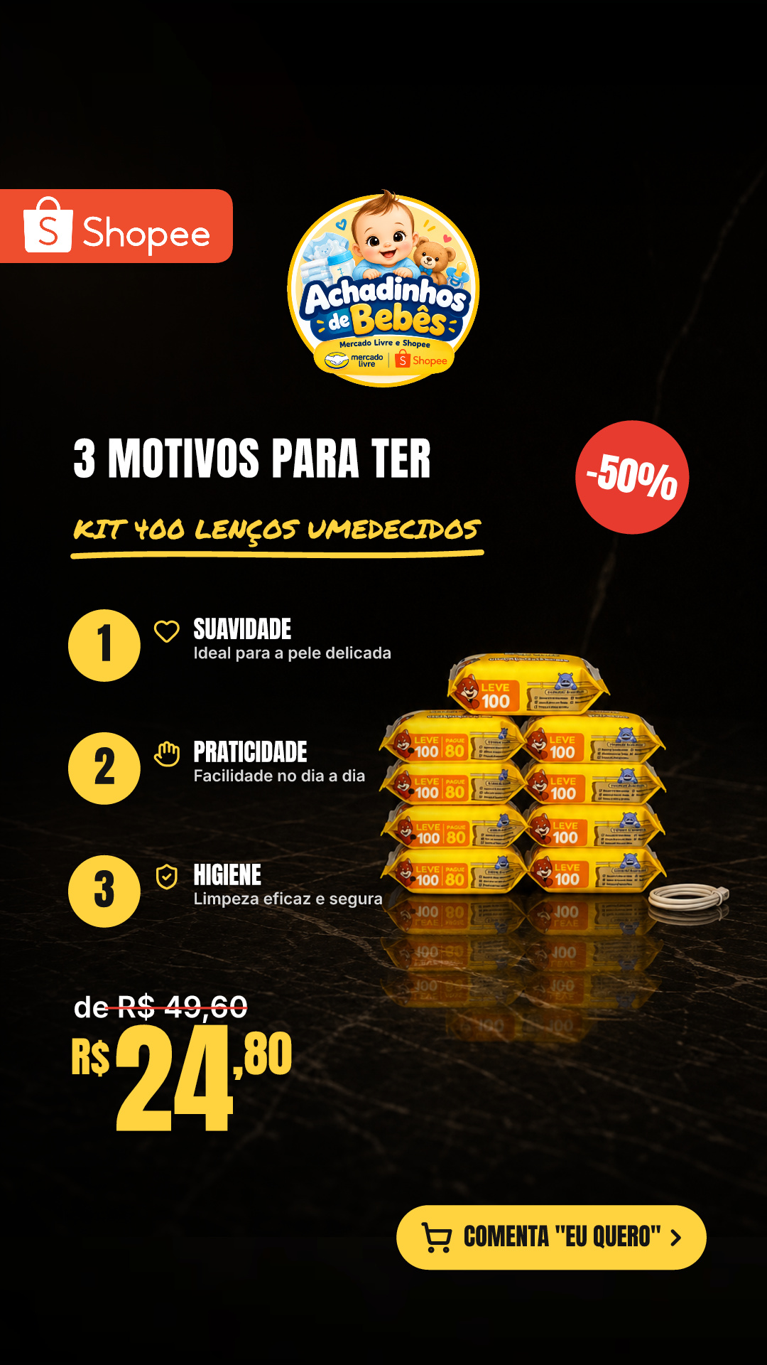 Kit 400 Toalhas Umedecidas Chameguinho Baby Lenço Umedecido para Bebê Higiene Infantil