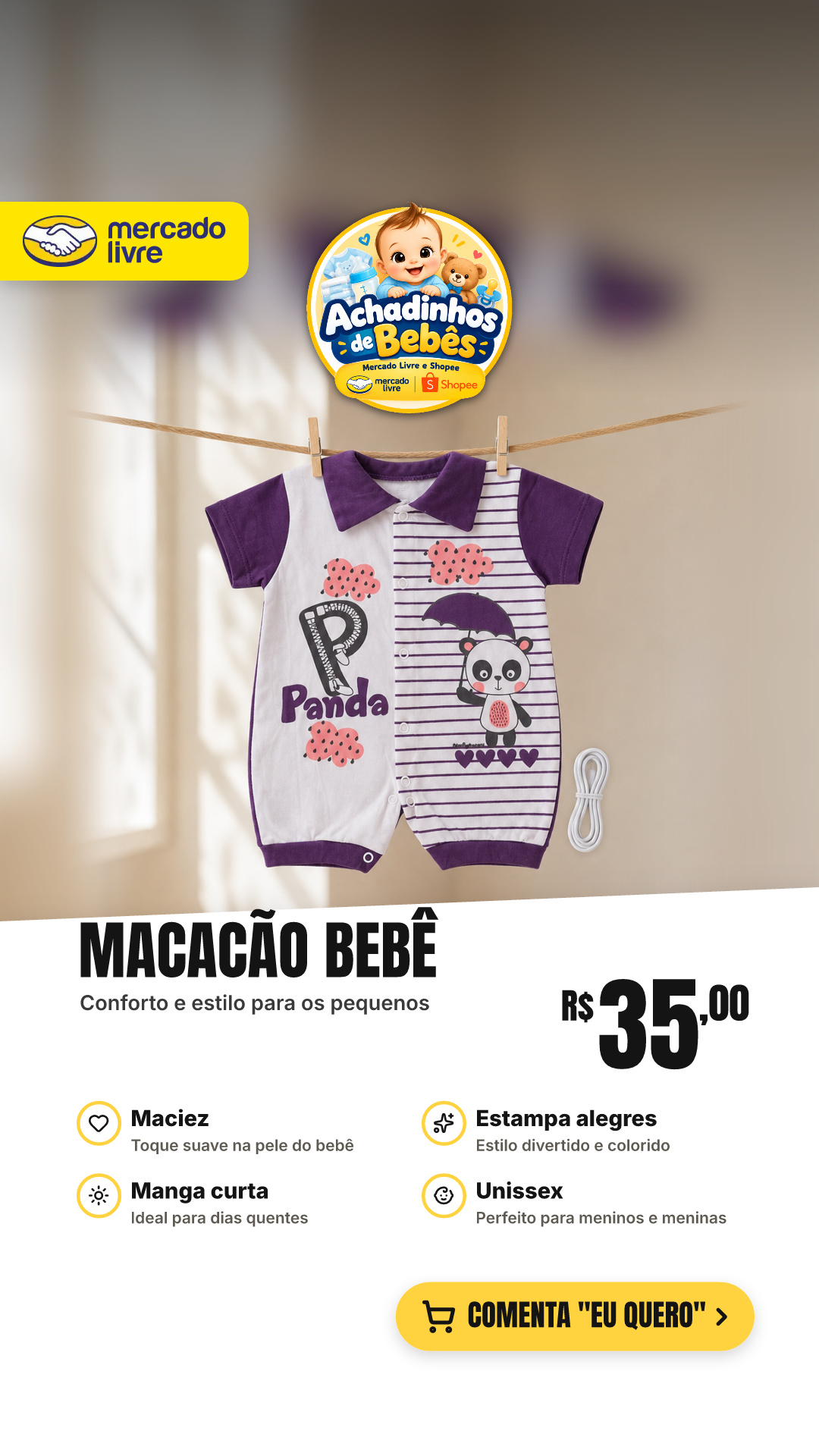 Macacão Manga Curta Bebê Algodao Maciez Estampa Alegres Multicolorido Florido 0-24m