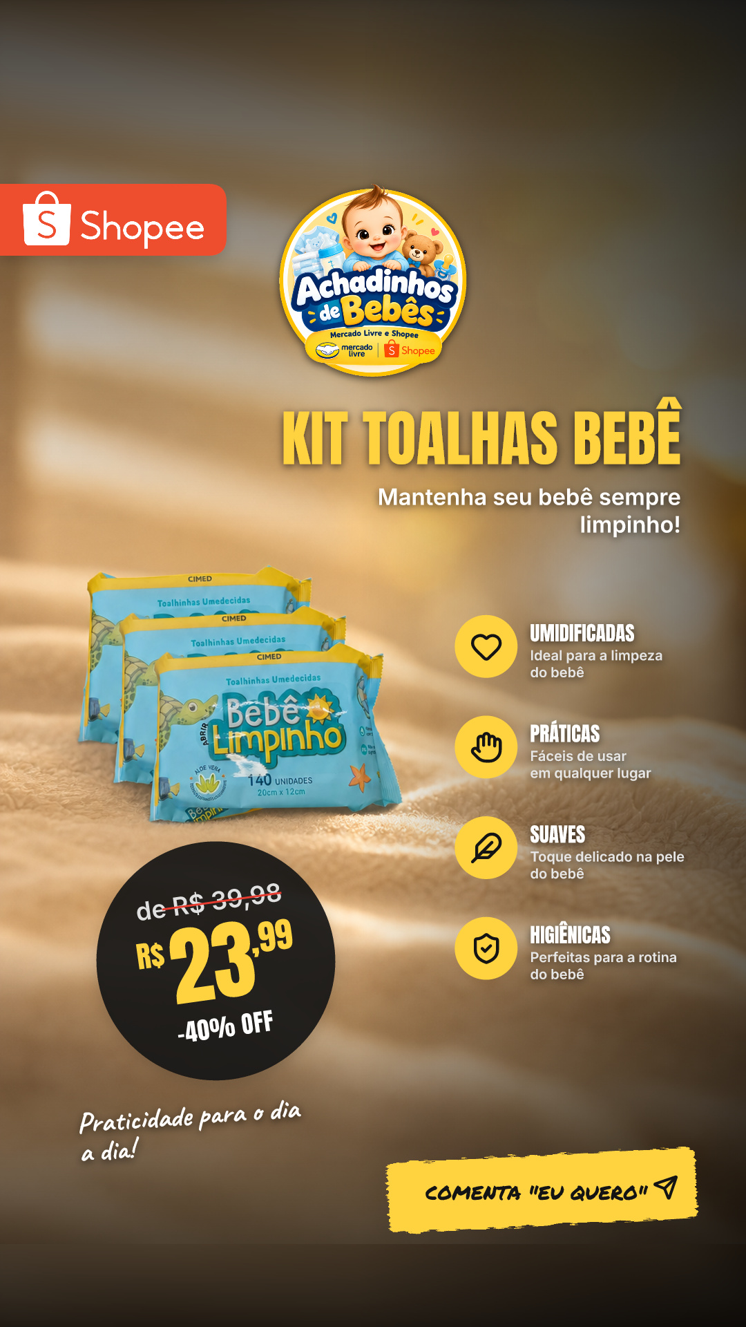 kit 420 Toalhas Umedecidas Bebê Limpinho