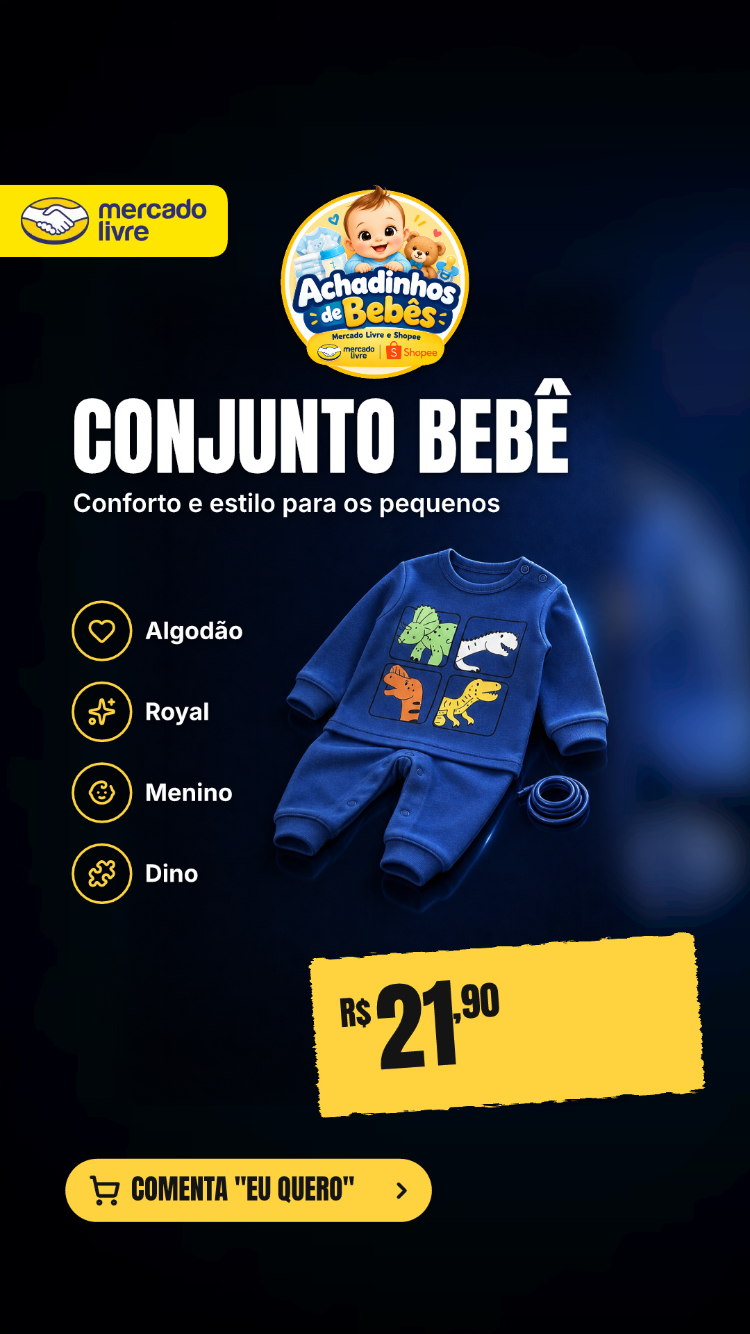 Conjunto De Roupas Bebê Infantil Menino Algodão Royal Dino…