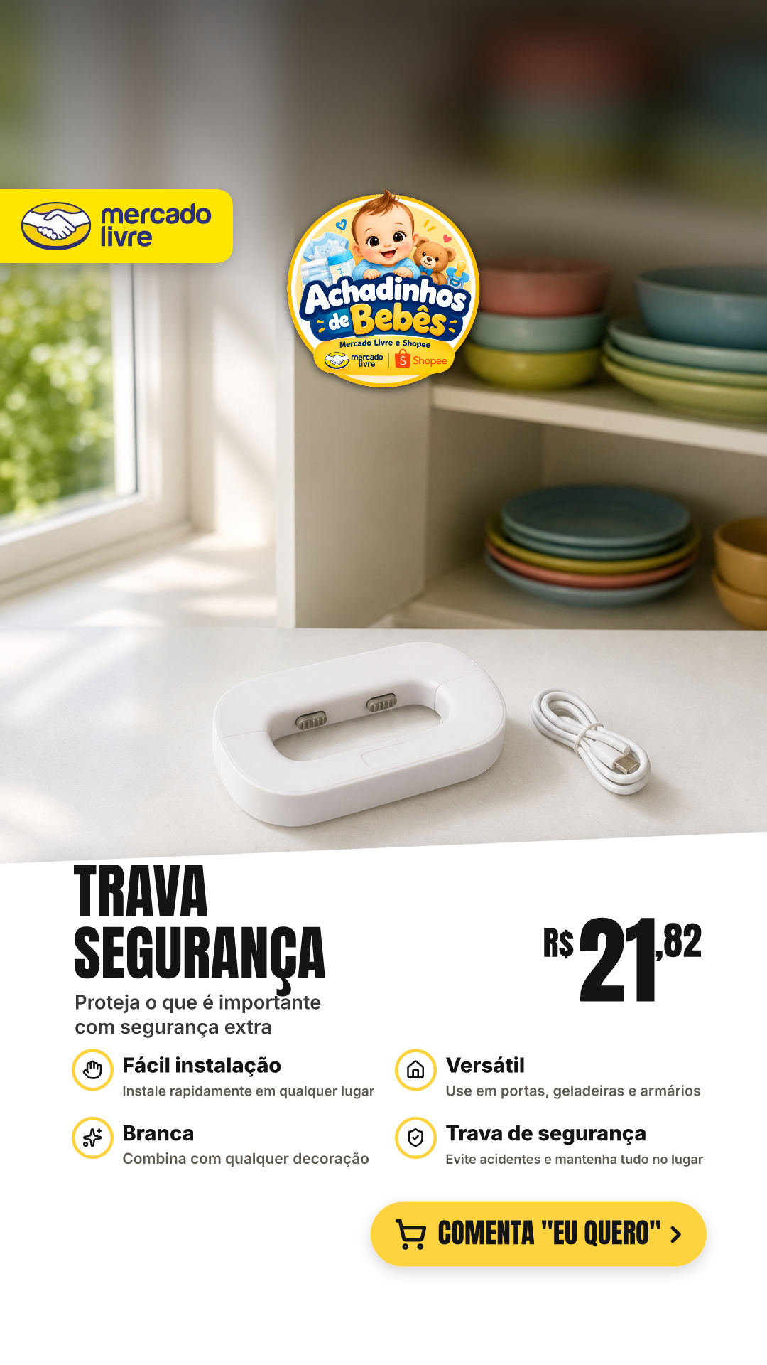 Trava De Segurança Com Botões Para Portas Geladeira Armários Branco