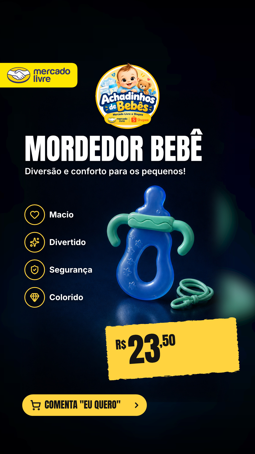 Mordedor Para Bebê Buba Mordedor Buba Macio Sorvete Plástico Azul Mamadeira Azul