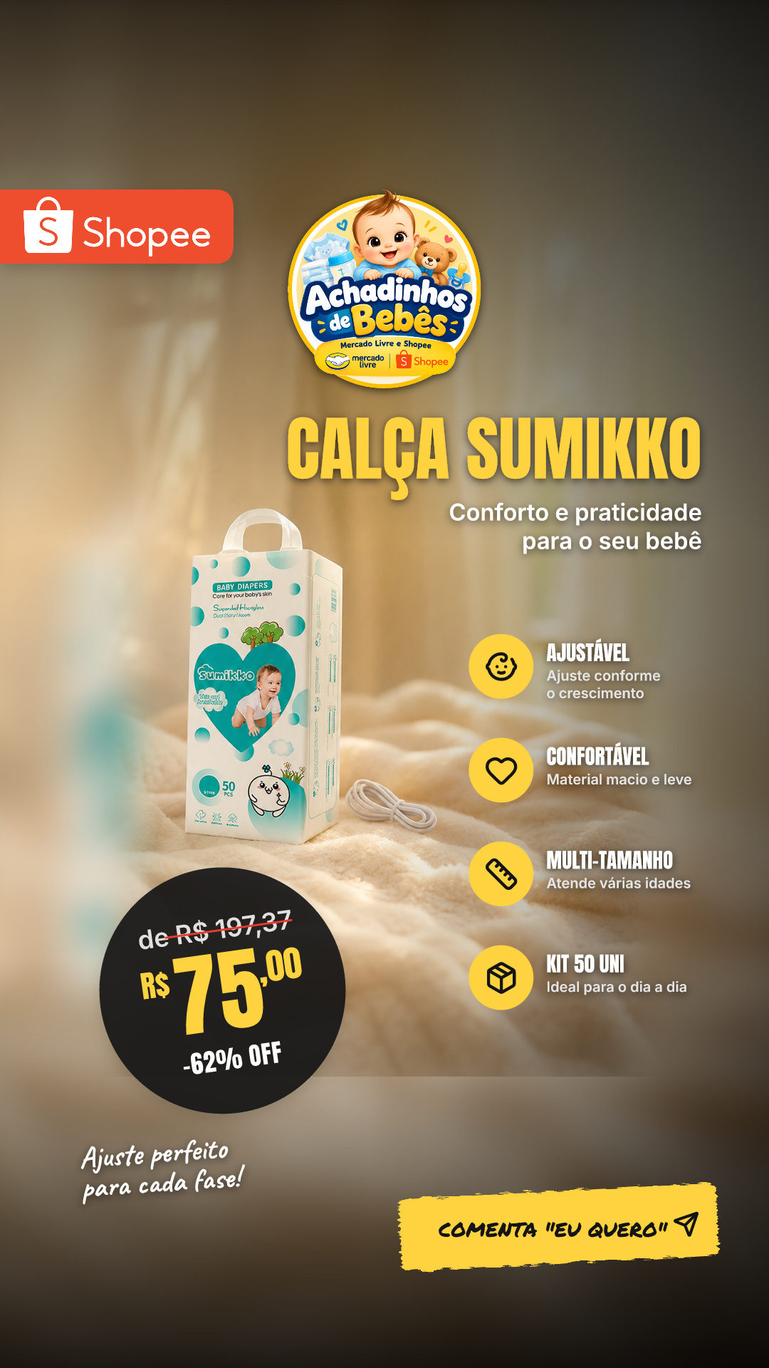 CALÇA Sumikko fralda Ajustável total max P/M/G/XG/XXG/XXXG/4XG/5XG 50 e 100 unidade Baby