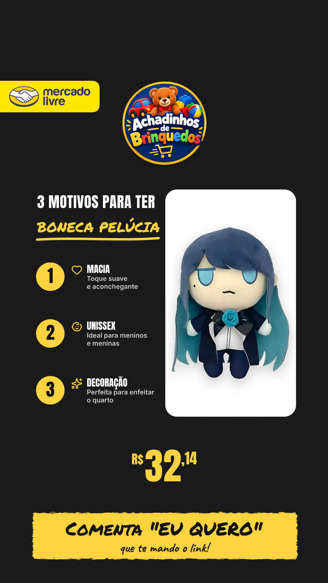 Boneca De Pelúcia Azp Ado Hibana, Presente De Aniversário Bv 8254118960820