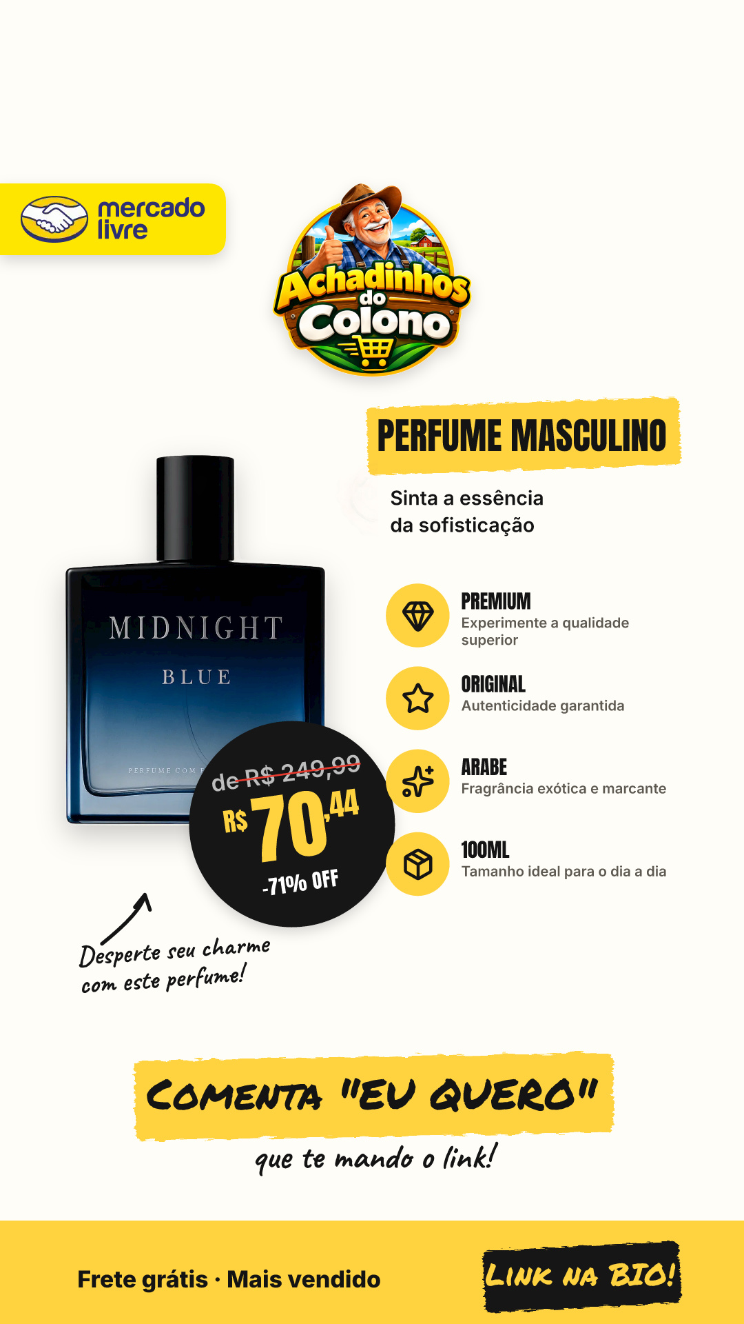 Perfume Masculino Premium Midnight Blue 100ml Original…