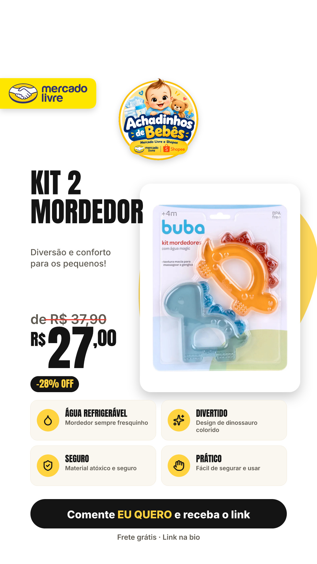 Kit 2 Mordedor Com Água Refrigerável Magic Buba Magic Dino Dinossauro