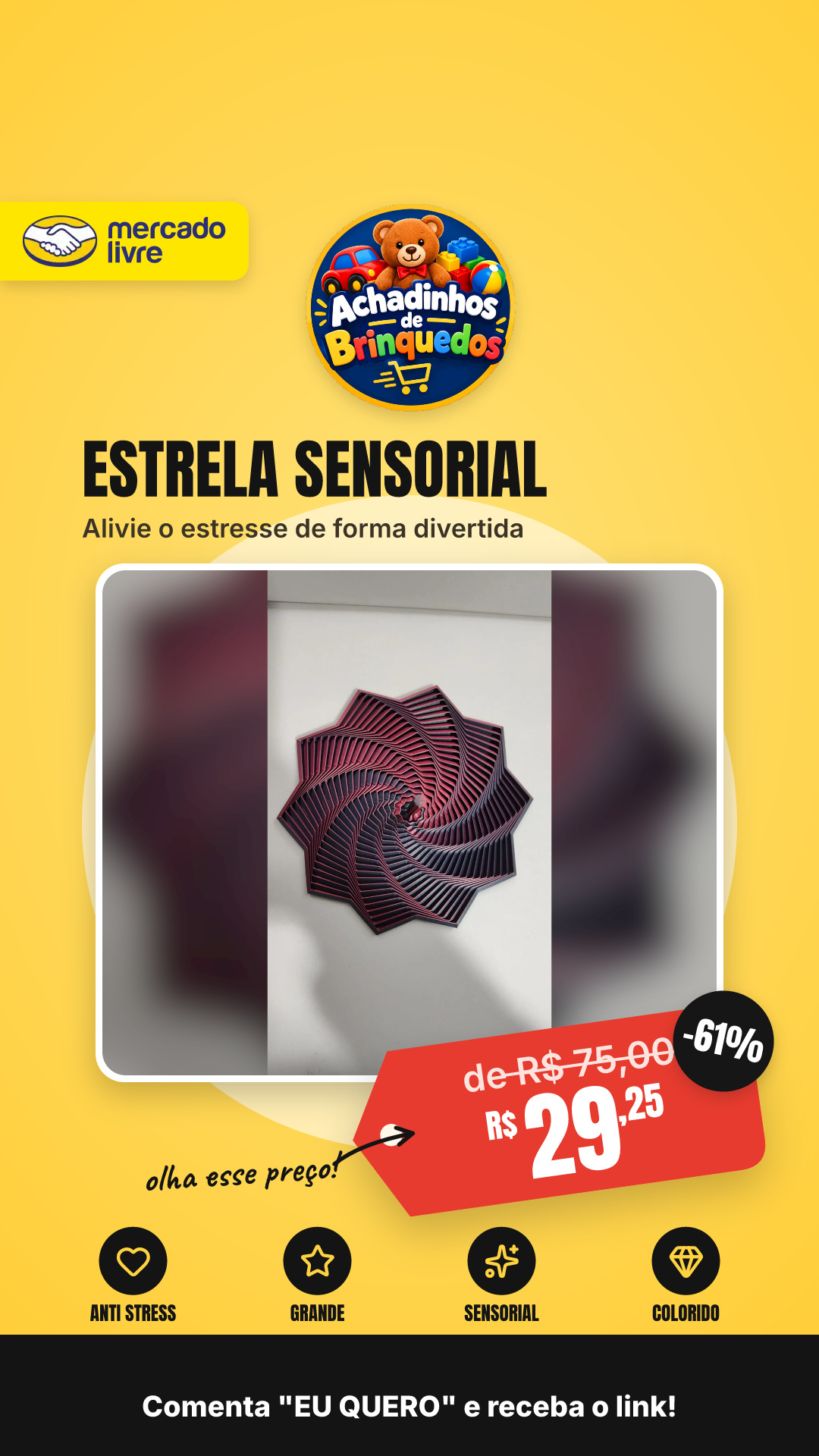 Estrela Sensorial Grande Brinquedo Fidget Anti Stress Alivio Azul E Vermelho