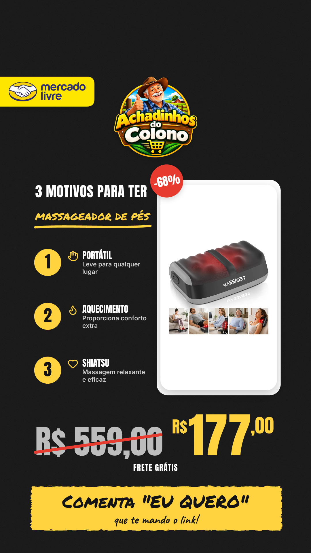Massageador De Pés Elétrico Buaerfa Portátil Com Aquecimento E Rolos, Shiatsu, Massagem Para Pernas E Panturrilhas,... Negro-gris