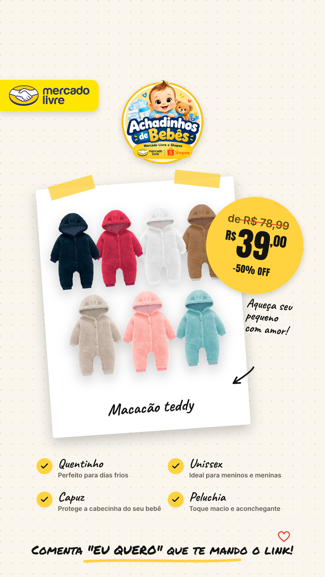 Roupa De Bebe Menino Menina Macacão Teddy Pelúcia Capuz…