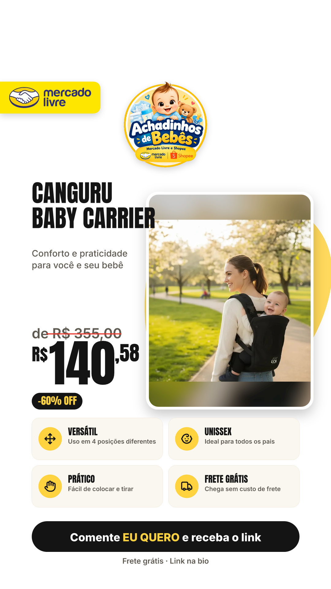 Canguru Baby Carrier Supreme Comfort 4 Em 1 Preto - Lck Preto