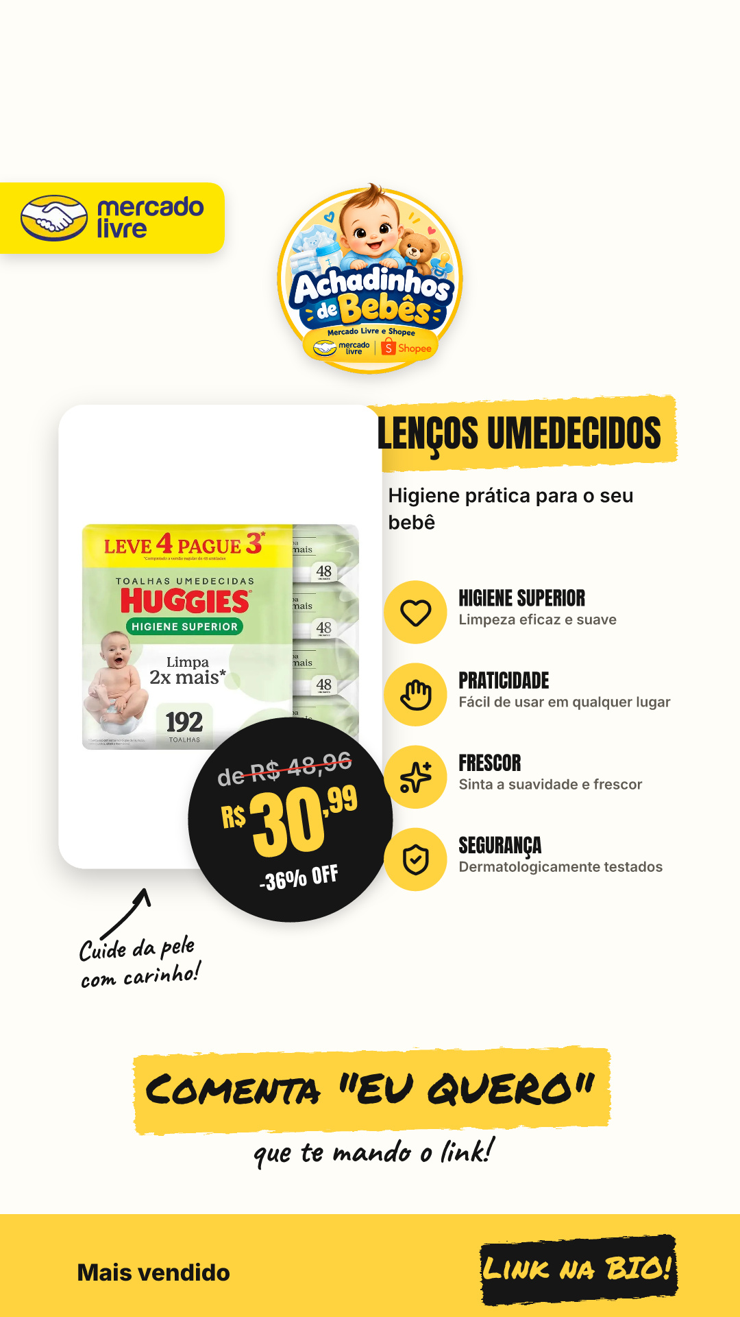 Lenços Umedecidos Huggies Higiene Superior - 192 Unidades