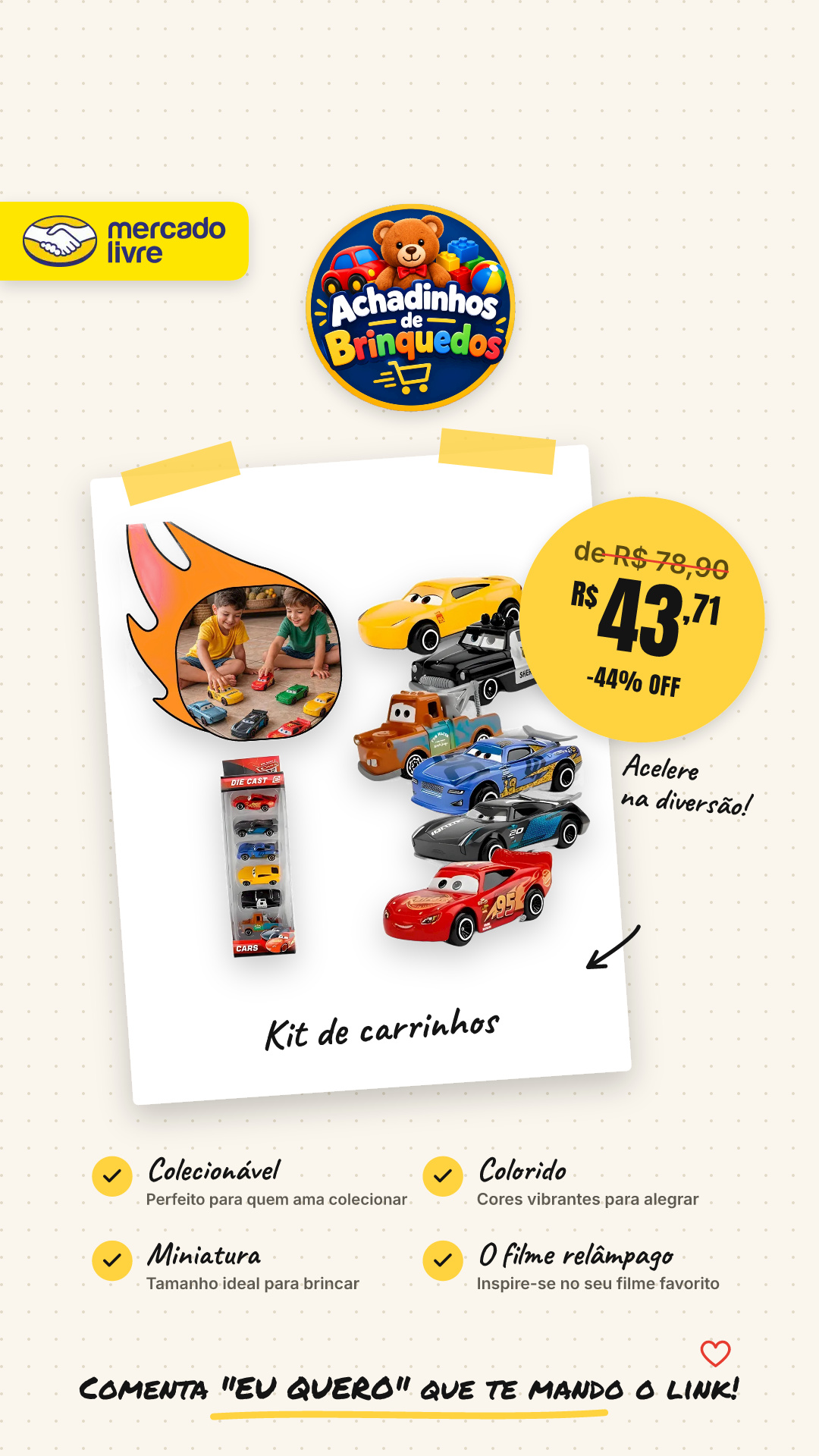 Kit 6 Carrinhos Miniatura Metal Carros 3 - O Filme Relâmpago Mcqueen Brinquedo Colecionável Colorido