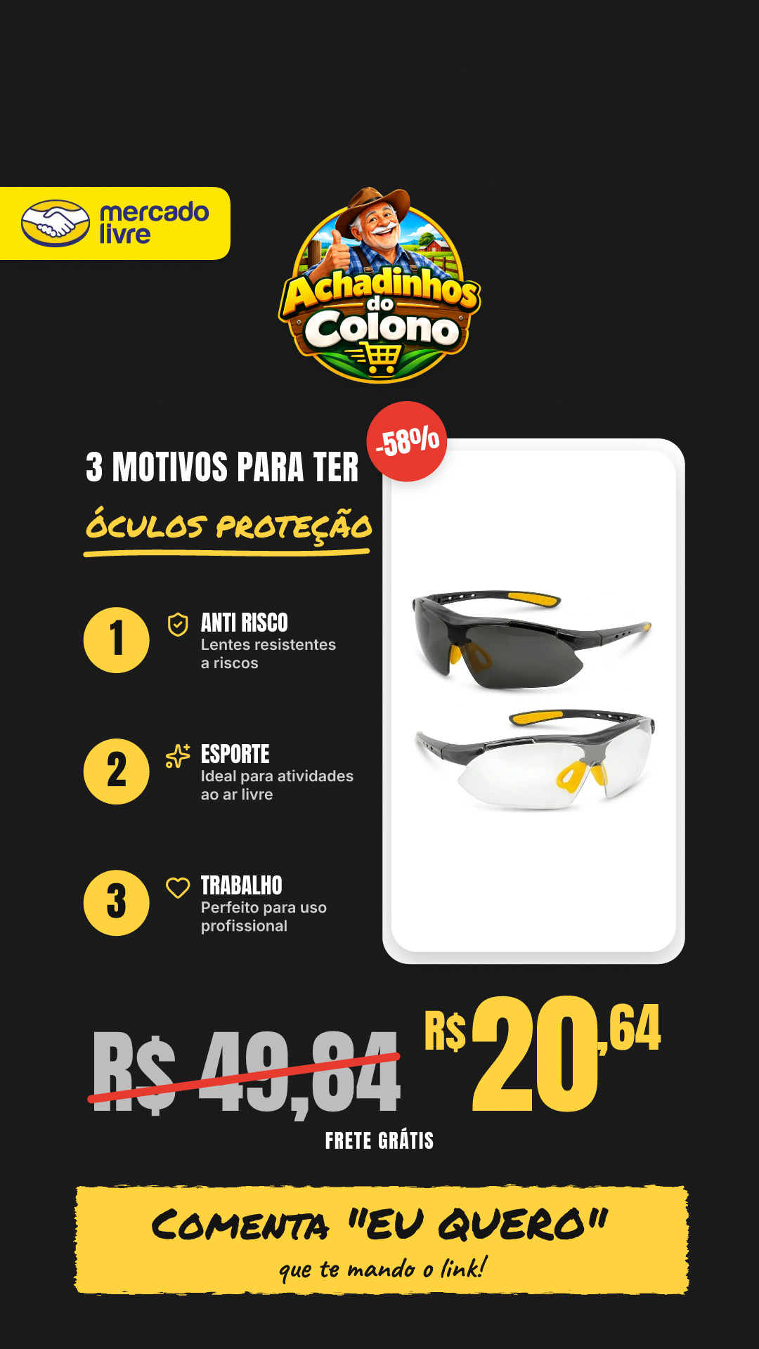 2 Óculos Proteção Anti Risco Epi Trabalho E Lazer Esportivo
