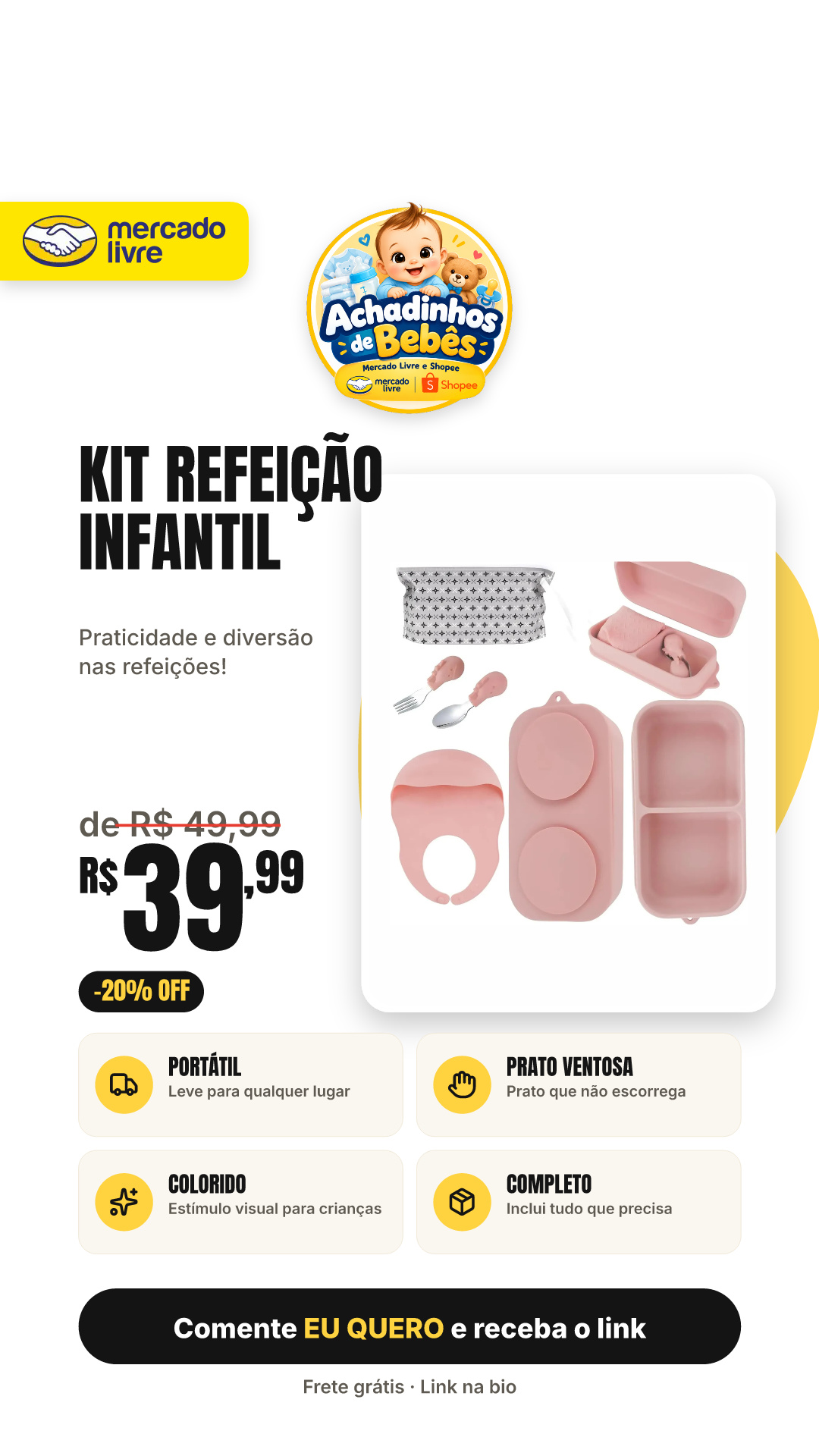 Kit Refeição Infantil Em Silicone Portátil Com Prato Ventosa Babador Garfos E Colheres Rosa Claro
