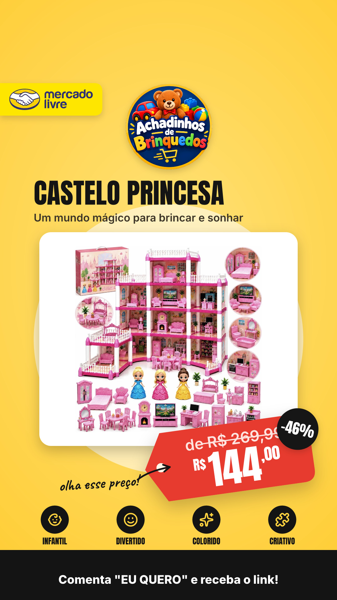 Castelo De Princesa Brinquedo Casa De Boneca Menina Infantil Rosa