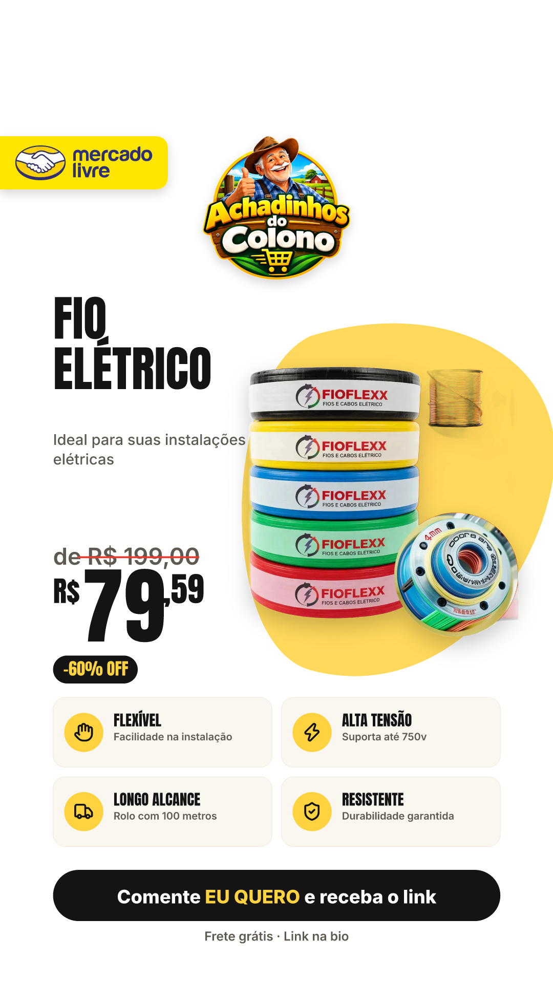 Fio Elétrico 4,0mm Cabo Flexível 4 0mm 750v Rolo 100 Metros Eletrico 4.0 Vermelho