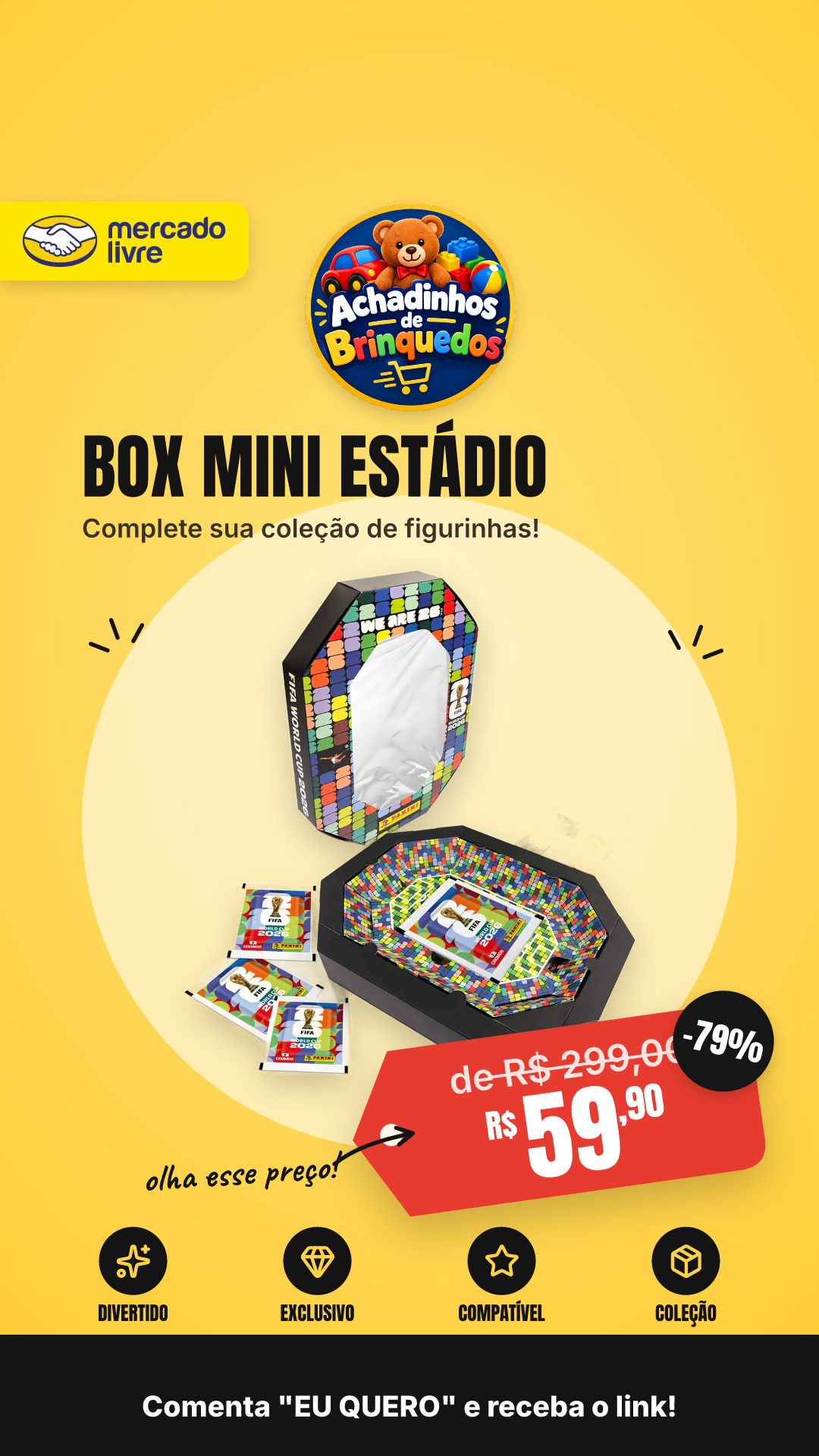 Copa Do Mundo 2026 Box Mini Estádio C/ 30 Envelopes De Figurinhas Fifa World Cup 2026