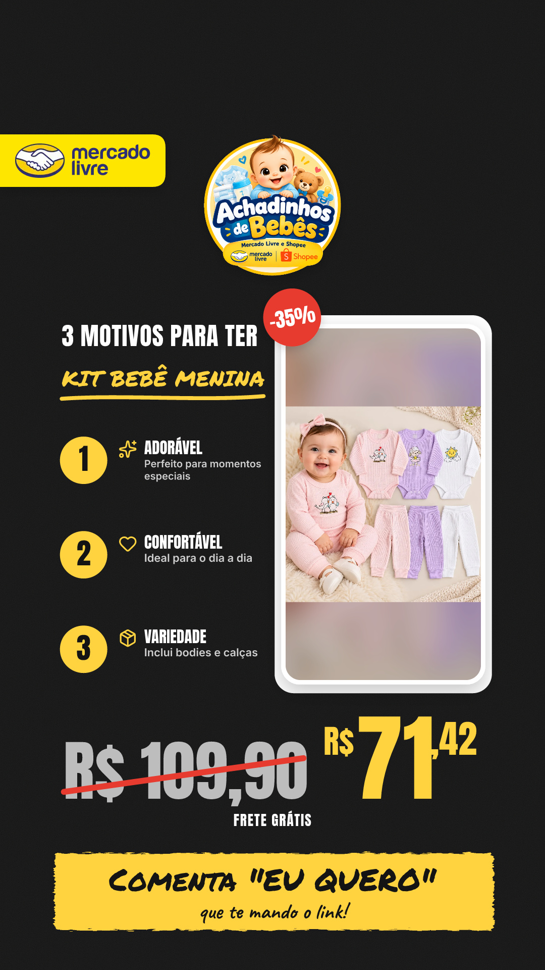 Kit Bebe Menina 6 Peças- 3 Bodies 3 Calças Canelado Bordado