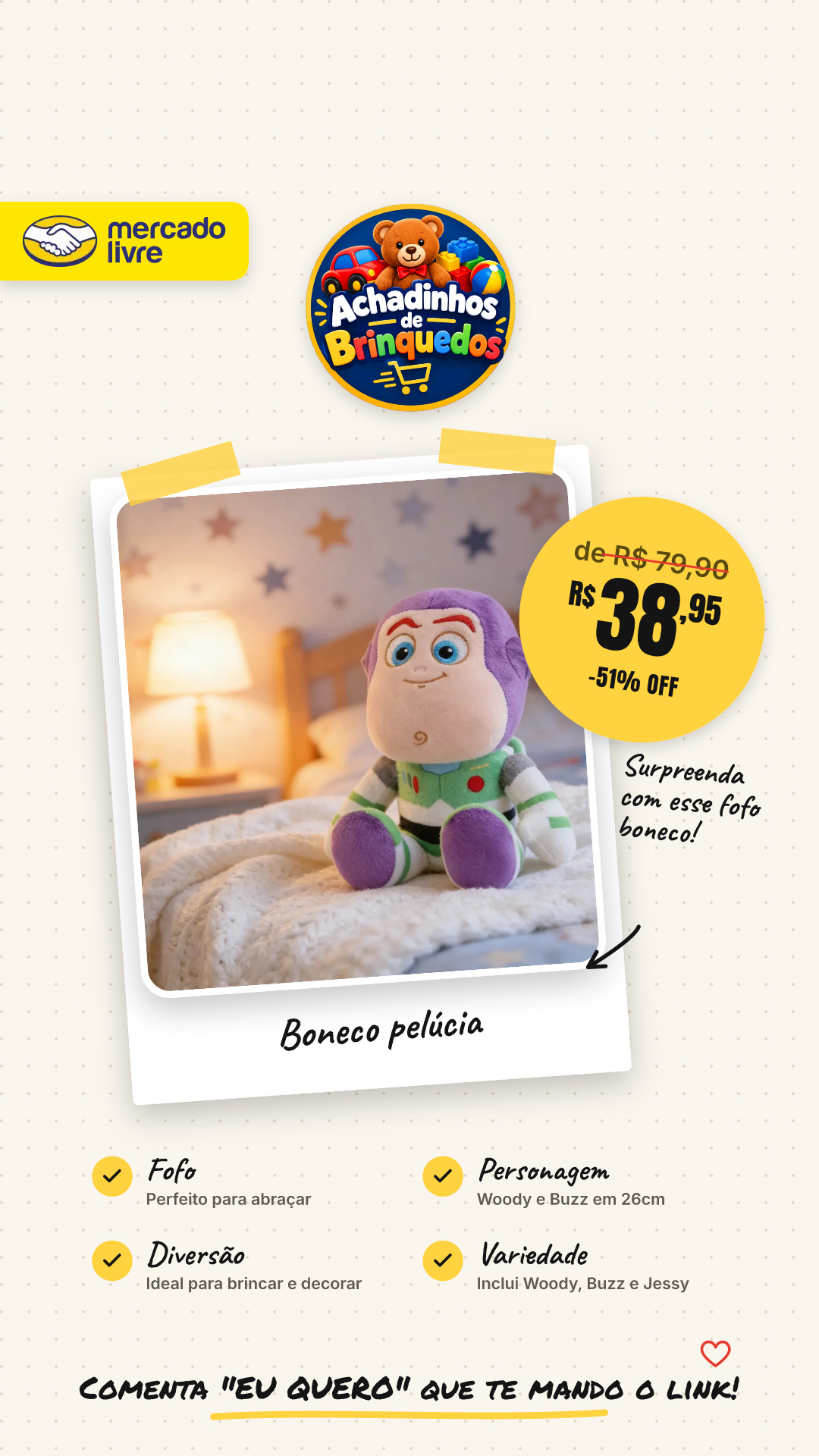 Boneco Pelúcia Toy Story Woody Buzz Jessy 26cm Presente Fofo Buzz Lightyear