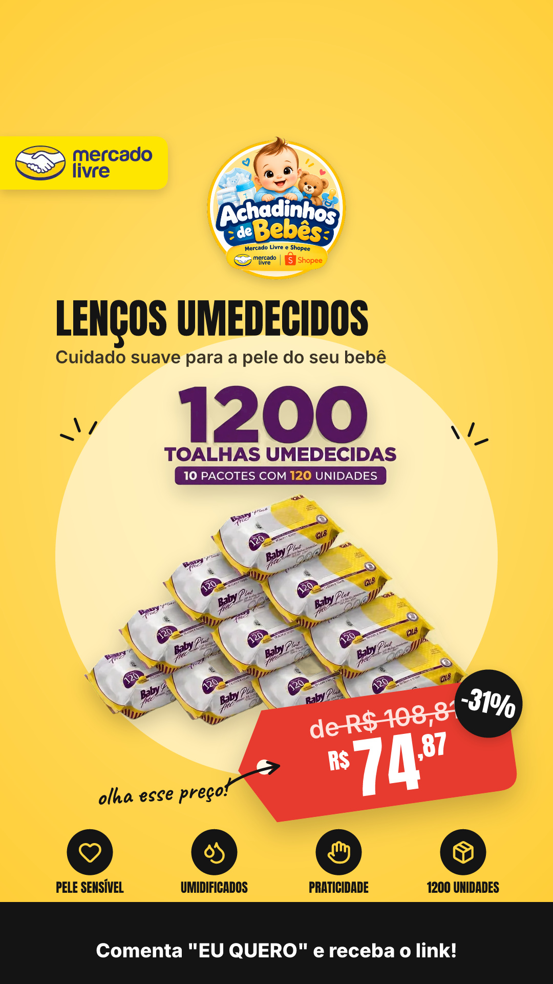 Lenços Umedecidos Baby Free Plus Pele Sensível 1200…