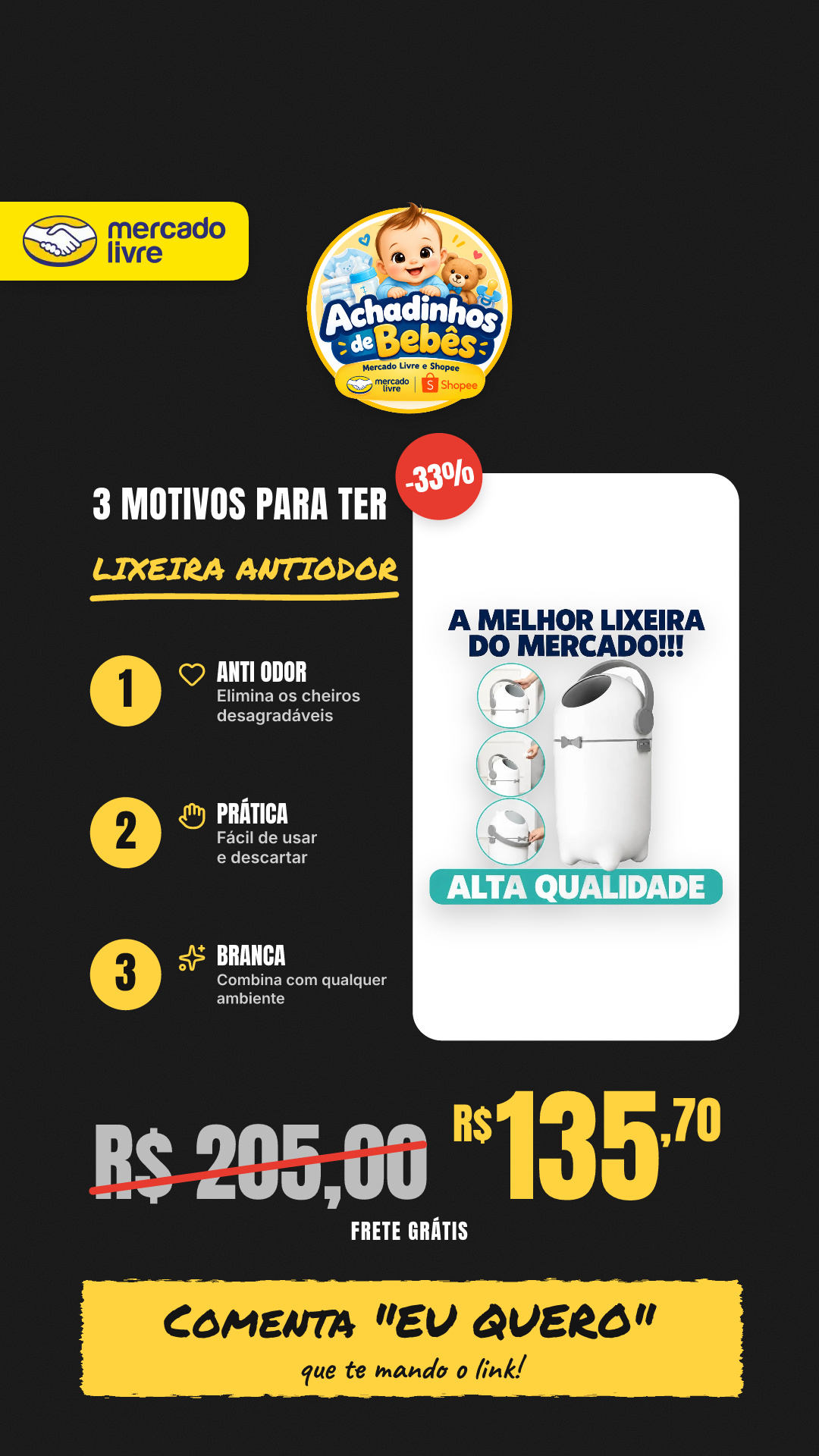 Lixeira Antiodor Fraldas Bebe Lixo Magico Anti Odor Branco