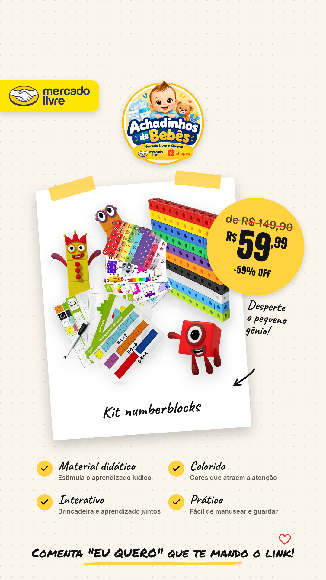 Kit Numberblocks Material Didático Cubos Matemática + Cards Colorido
