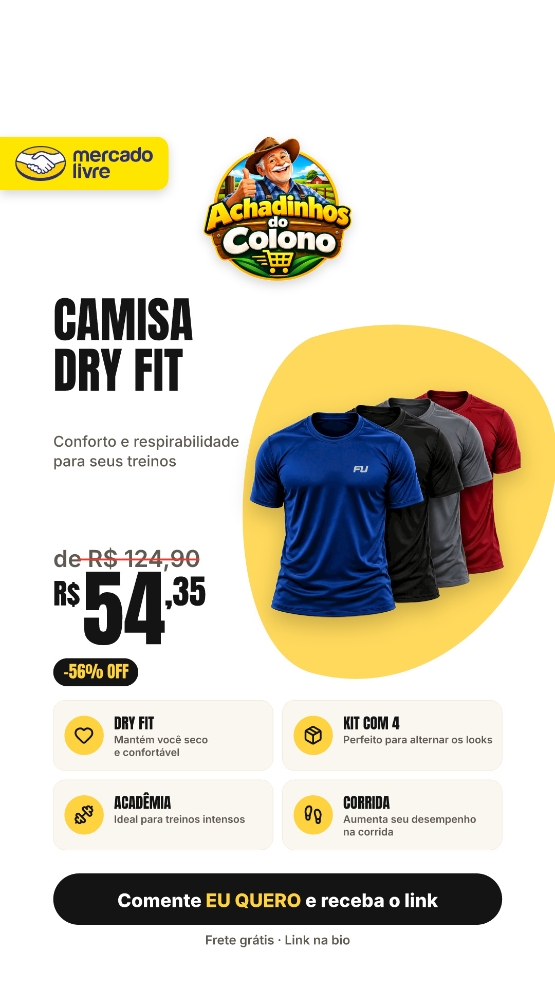 Camisa Dry Fit Kit Com 4 Academia Treino Corrida Premium