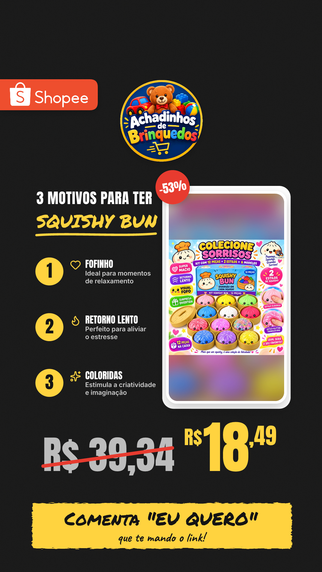 Squishy Bun Coloridas Glitter Brinquedo Fofinho Macio Retorno Lento Sensorial Infantil 3+