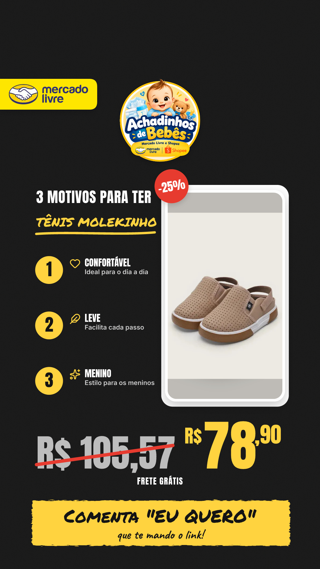 Tênis Molekinho Babuche Bebê Menino Confortável Leve 19 A…