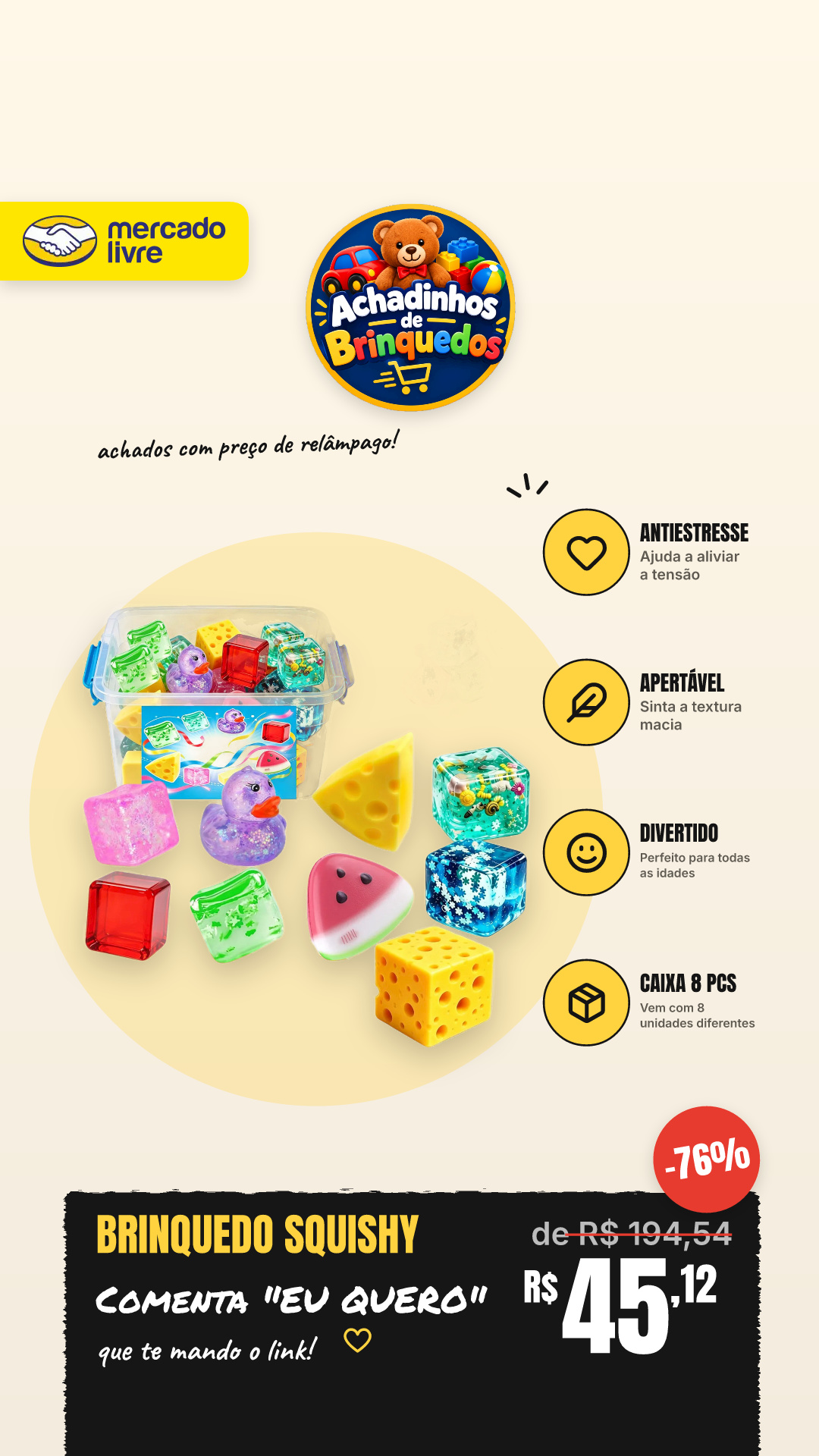 Brinquedo Squishy Antiestresse Apertável Caixa Yellow-8pcs